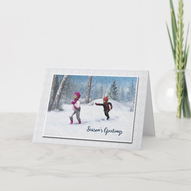 Enfants jouant dans la carte de Noël Neige (Devant)