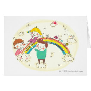 Enfants jouant sur l'arc-en-ciel