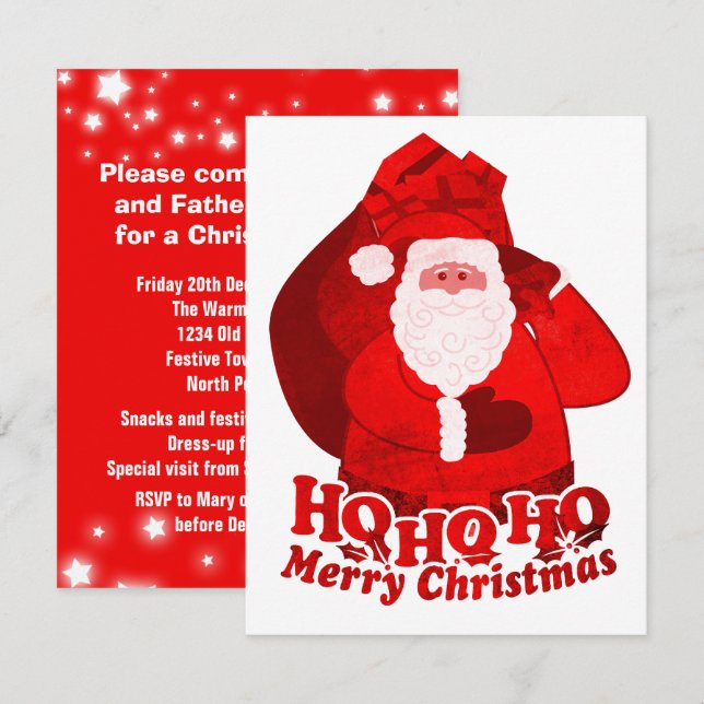 Enfants Noël invitation Père Noël rouge (Devant / Derrière)