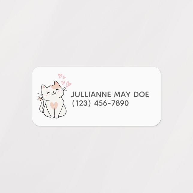 Enfants Nom et téléphone Cute Cat Étiquette (Design 1)