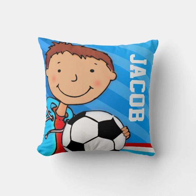 Enfants nom garçons football soccer bleu coussin c (Recto)