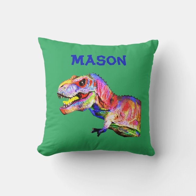 Enfants Nom personnalisé T-Rex Coussin (Recto)