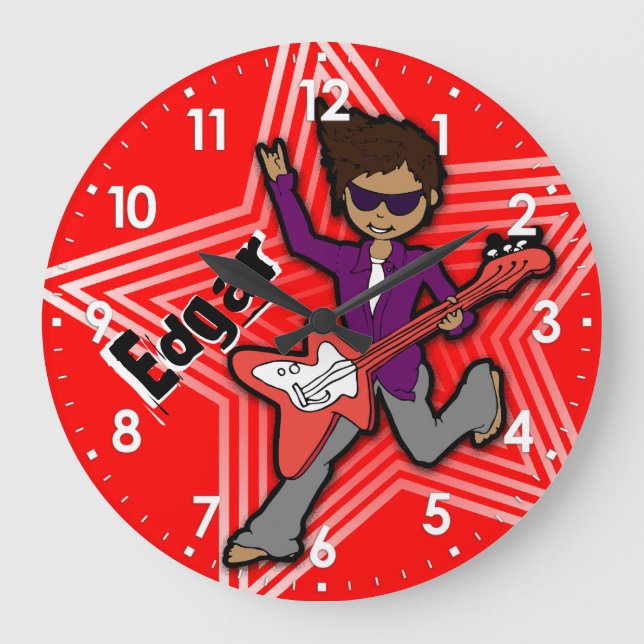 Enfants nom rockstar guitare garçon horloge rouge (Recto)