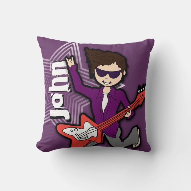 Enfants nom rockstar guitare garçon violet coussin (Recto)