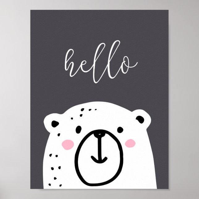 Enfants Nursery Bear Hello Script Poster (Devant)