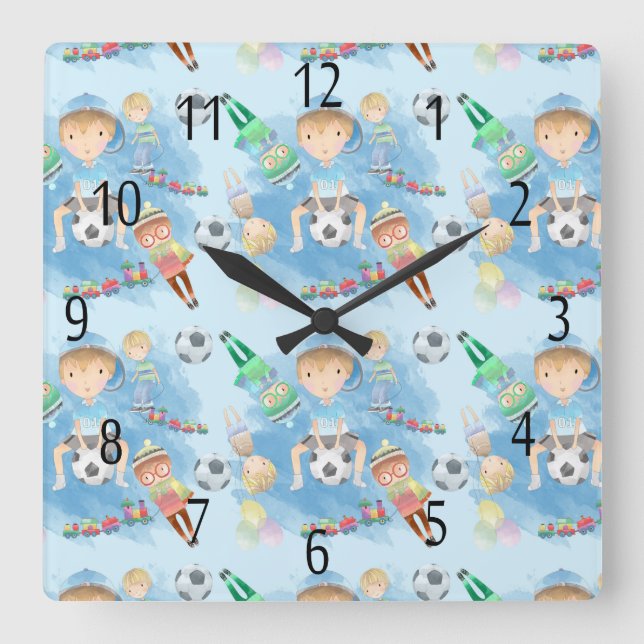 Enfants, Petit Garçon Carré Horloge murale (Recto)