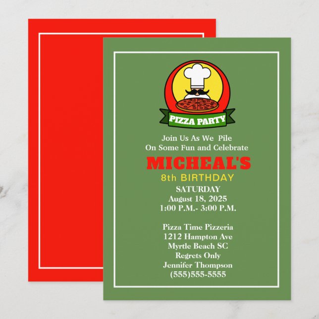 Enfants Pizza fête anniversaire Invitation (Devant / Derrière)