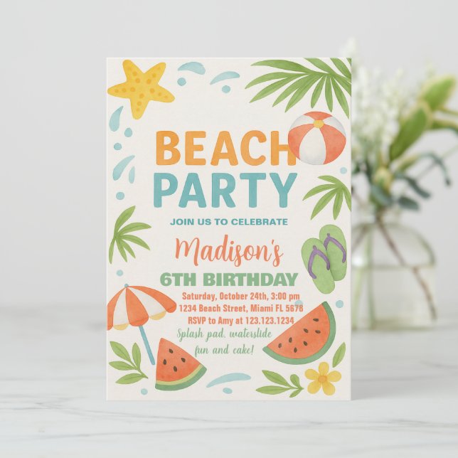 Enfants Plage Anniversaire Invitation & Décor (Debout devant)
