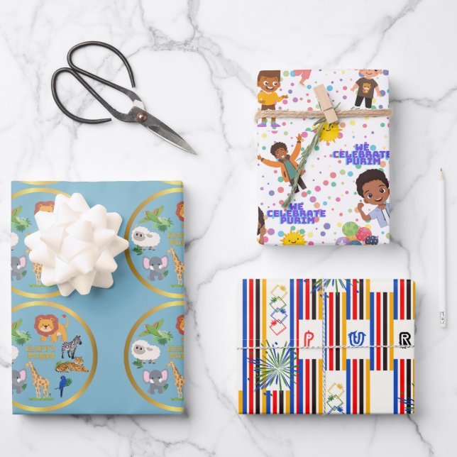 Enfants pour purim envelopper papier à plat série  (Recto)