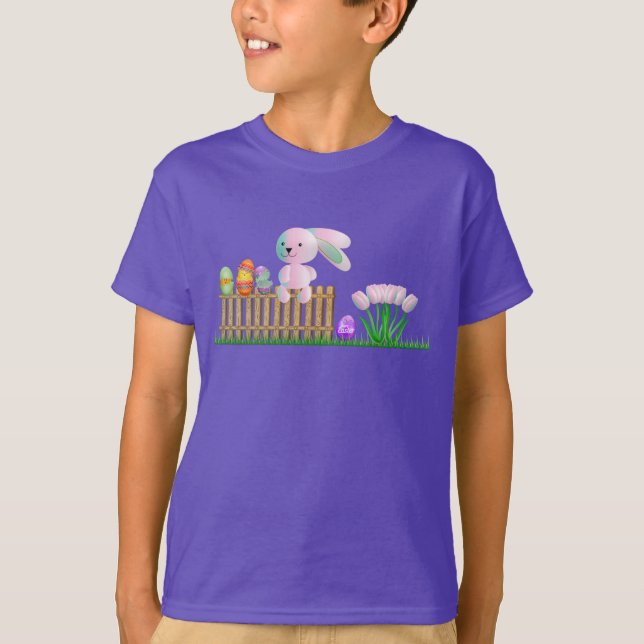 Enfants Purple T-Shirt Garçons Bunny Oeufs Vacance (Devant)