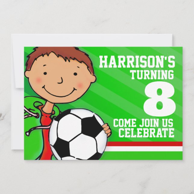Enfants soccer / football vert invitation annivers (Devant)