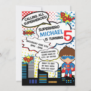 Enfants Superhero Anniversaire Fête Invitation Gar