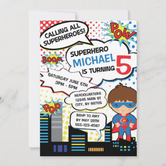 Enfants Superhero Anniversaire Fête Invitation Gar