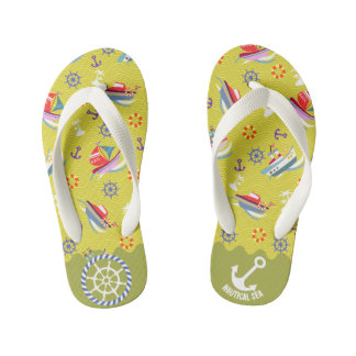 Enfants Tongs Enfant Vert Citron Mer Nautical