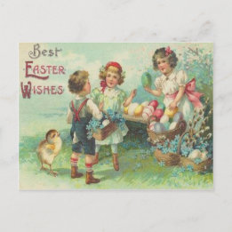 Enfants Vintage avec carte de Pâques aux œufs de P
