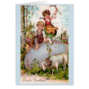 Enfants vintages et agneau de Pâques,