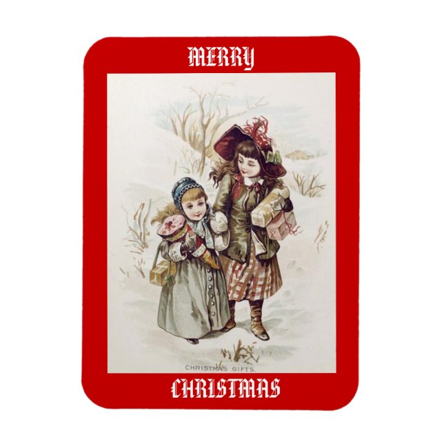 Enfants vintages Joyeux Magnet de Noël (Vertical)