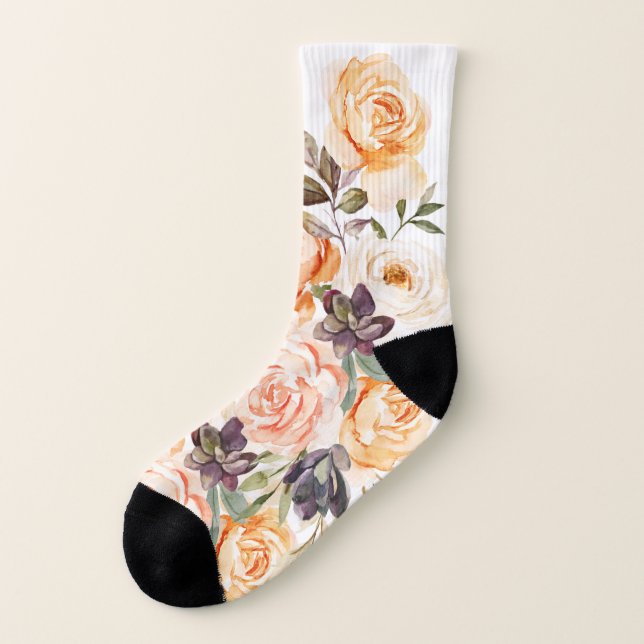 Enfiler des chaussettes blanches Roses florales (Droite intérieur)