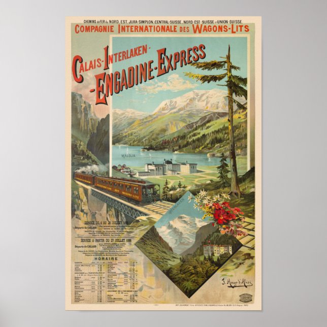 Engadine-Express Suisse Poster vintage 1890 (Devant)