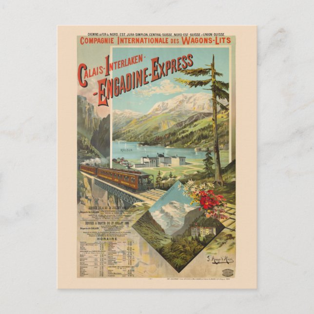 Engadine-Express Switzerland Vintage Poster 1890 Postkarte (Vorderseite)