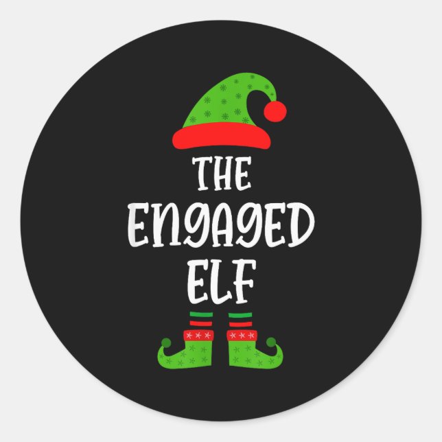 Engaged Elf Family Matching Christmas Engagement  Runder Aufkleber (Vorderseite)