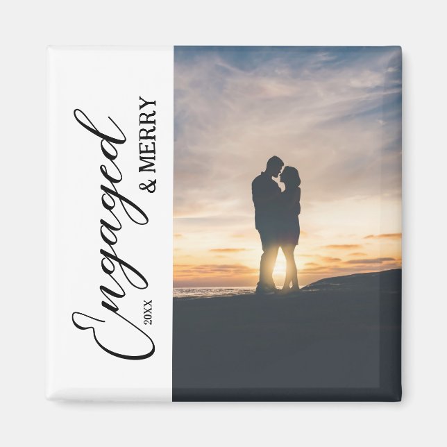 Engaged & Merry Couple Photo Magnet (Vorne)