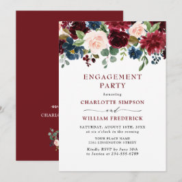 ENGAGEMENT PARTEI "Burgund Navy Blush Blume" Einladung