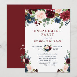 ENGAGEMENT PARTEI "Burgund Navy Blush Blume" Einladung