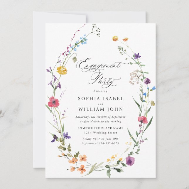ENGAGEMENT PARTEI "Elegante Watercolor Wilde Blume Einladung (Vorderseite)