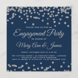 Engagement Partei Silver Glitzer Confetti Navy Bla Einladung