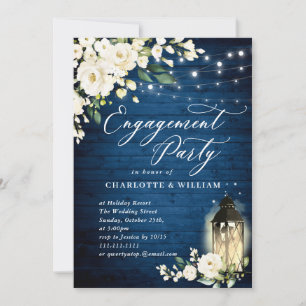 ENGAGEMENT PARTEMENT OF White Roses Blue Wood Lant Einladung