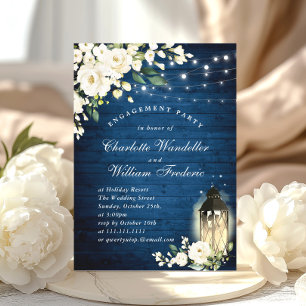 ENGAGEMENT PARTEMENT OF White Roses Blue Wood Lant Einladung