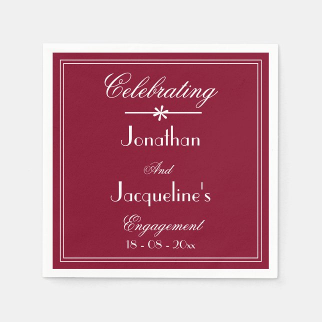Engagement Party Chic Burgundy Red Custom Party Serviette (Vorderseite)