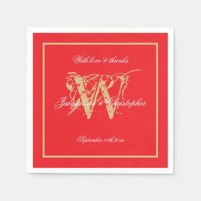Engagement Party Classic Monogram Chic Red Paper Serviette (Vorderseite)