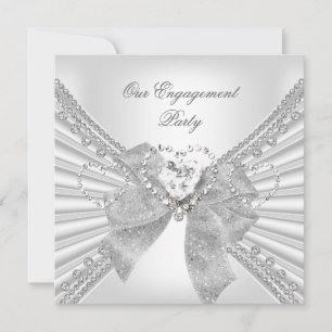 Engagement Party Diamond Herz White Silver Bow Einladung