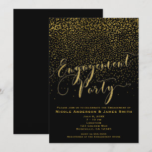 ENGAGEMENT PARTY Dusche Black & Gold Confetti Glam Einladung