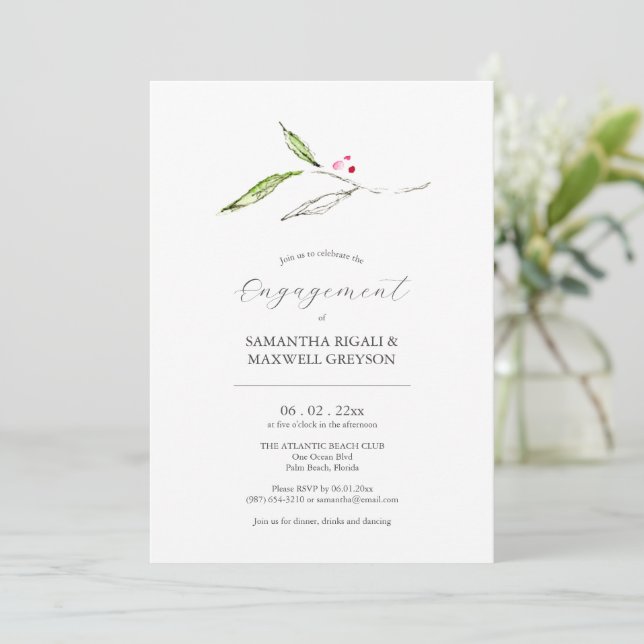 Engagement Party Invitations Christmas Botanicals Einladung (Stehend Vorderseite)
