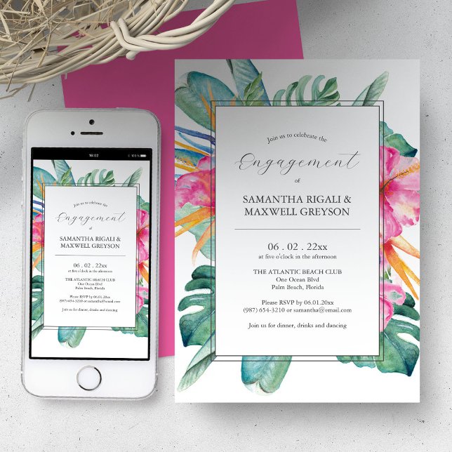Engagement Party Invitations Tropical Flowers Einladung (Unique tropical engagement invitations.)