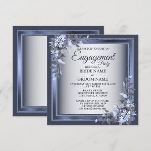 Engagement Party Navy Blue Floral Silver Grau Einladung