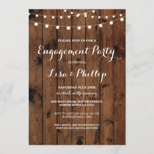 Engagement Party Wood Rustic Lights Dusche einlade Einladung