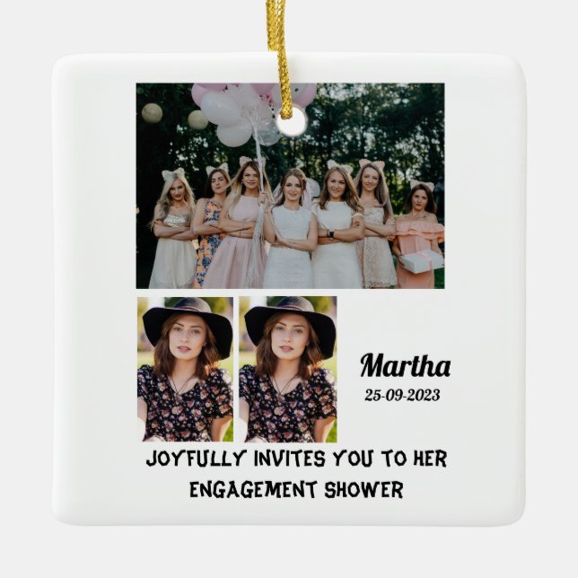 Engagement shower Custom 3 Photo Collage   Keramikornament (Vorderseite)