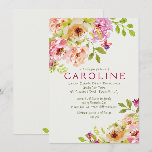 Engagierende Blumeneinladung Einladung (Vorne/Hinten)