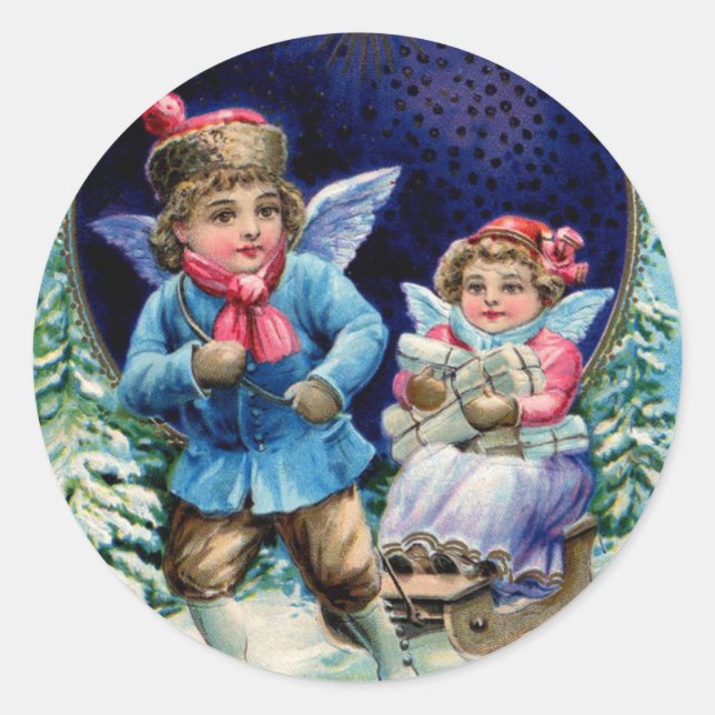 Engel als Kinder Weihnachten gibt Viktorianisches  Runder Aufkleber (Vorderseite)