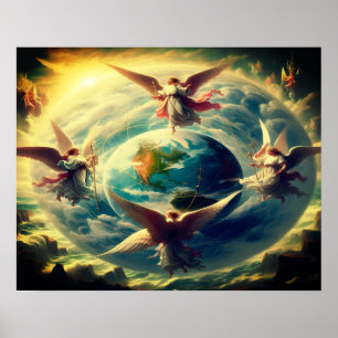 Engel an den vier Ecken der Erde an einer Wand Poster
