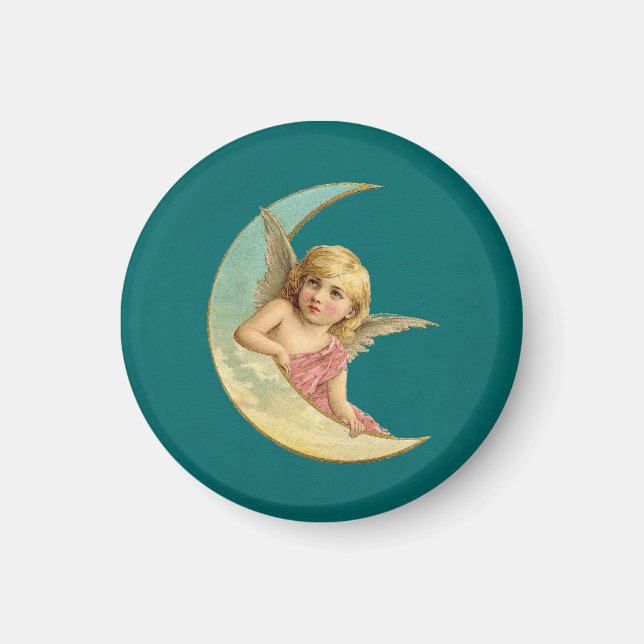 Engel auf einem halbmondförmigen Mondbild Magnet (Vorne)