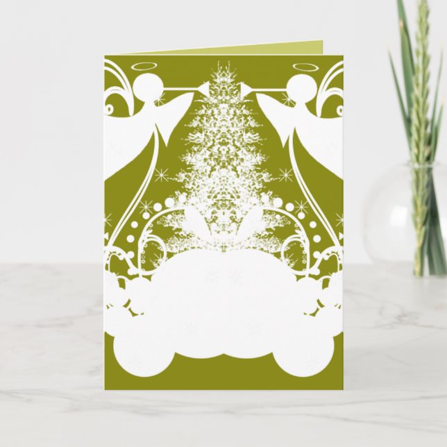 Engel auf Grün Feiertagskarte (Vorderseite)