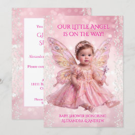 Engel-Baby-Party Pink Gold Feenflügel Einladung