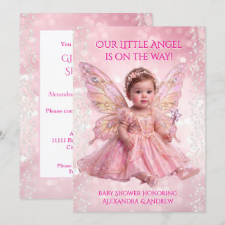 Engel-Baby-Party Pink Gold Feenflügel Einladung
