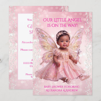 Engel-Babyparty Rosa Gold Feenflügel Ethnisch Einladung