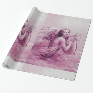 ENGEL BEIM LYRESPIEL ÜBER DEN WOLKEN Pink Fuchsia Geschenkpapier